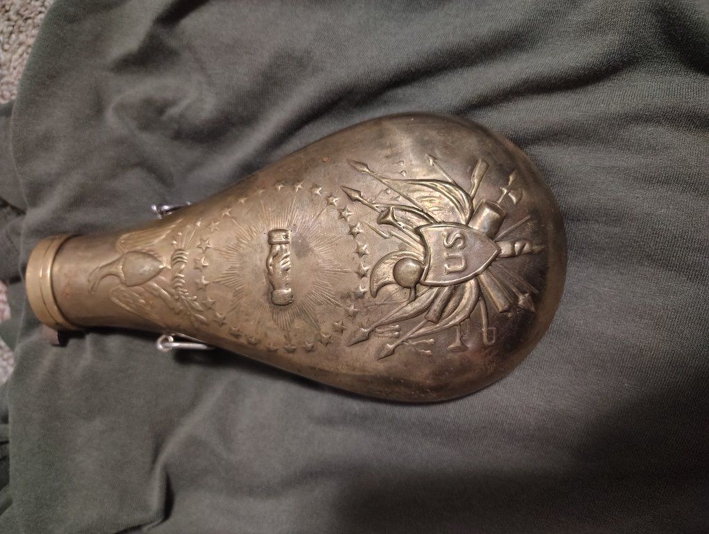 Vintage Brass US Military Powder Flask Antique Hunting Civil War Era Decoration