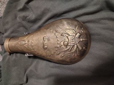 Vintage Brass US Military Powder Flask Antique Hunting Civil War Era Decoration
