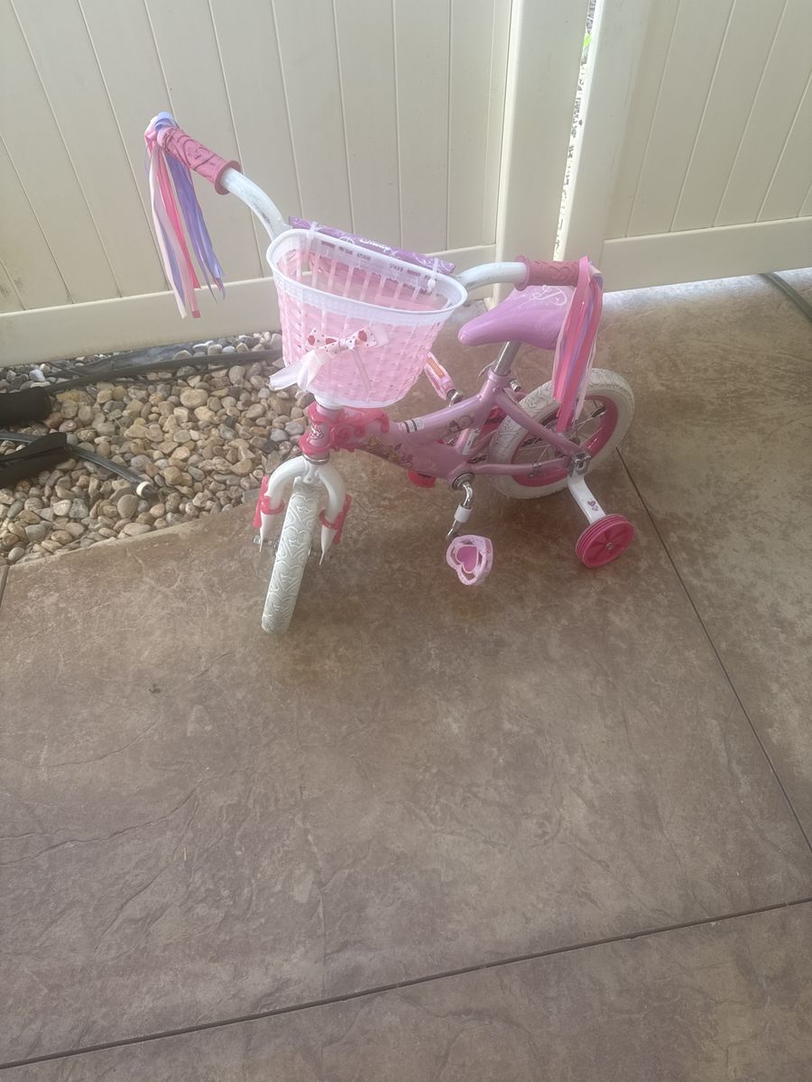 Pink Children's Princess Bike with Training Wheels & Basket