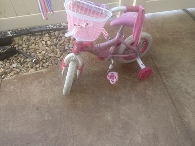 Pink Children's Princess Bike with Training Wheels & Basket