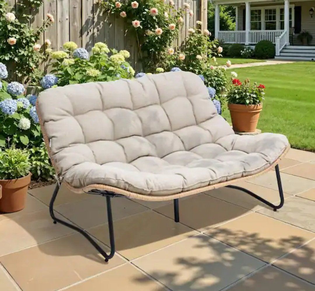 Outdoor Patio Loveseat Woven Rattan Bench
