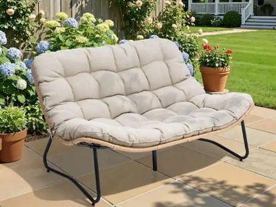 Outdoor Patio Loveseat Woven Rattan Bench