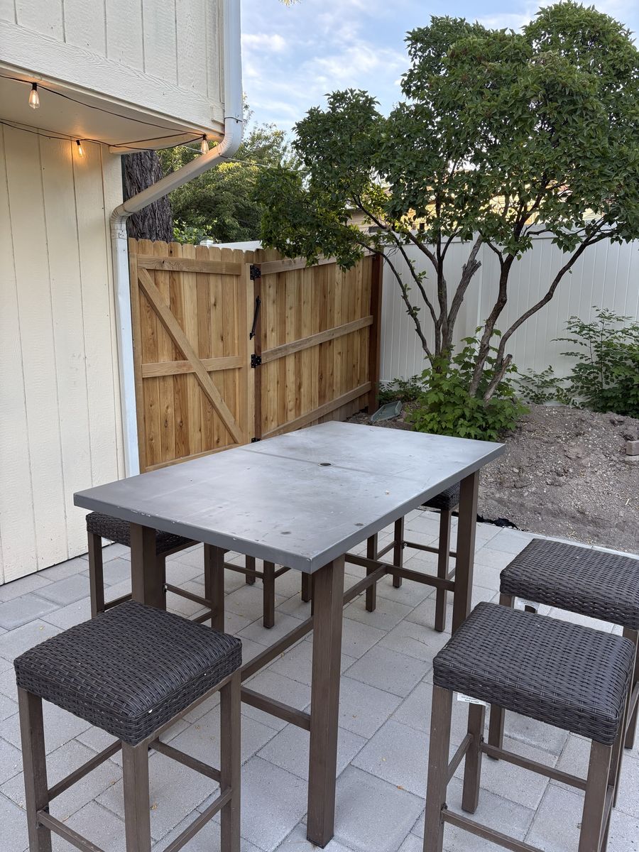 Outdoor Patio Bar Height Dining Set - Table & 6 Woven Stools