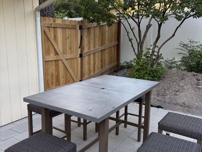 Outdoor Patio Bar Height Dining Set - Table & 6 Woven Stools