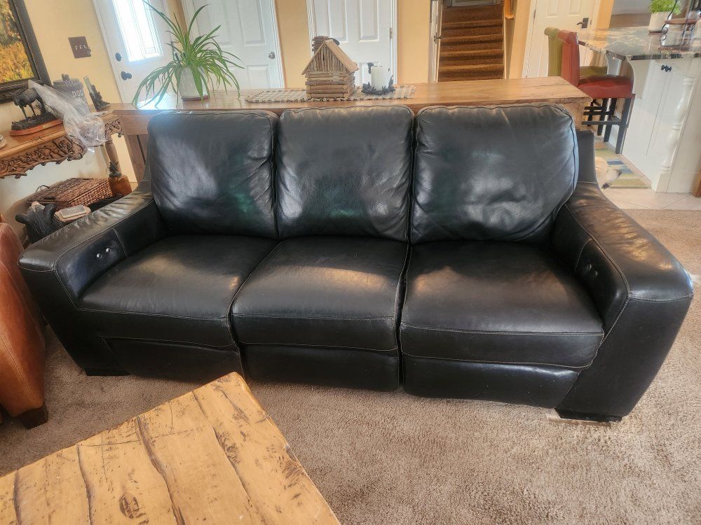 Black Leather Power Reclining Wall Hugging Sofa