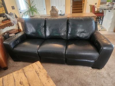 Black Leather Power Reclining Wall Hugging Sofa
