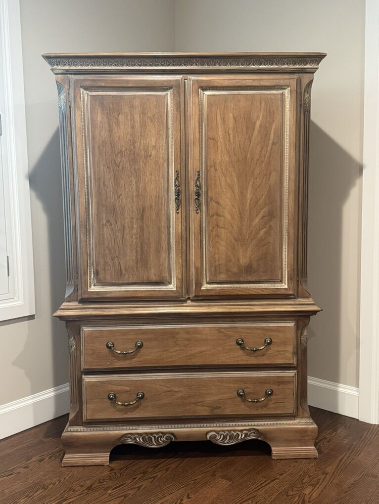 Solid Pecan Wood Wardrobe/TV Cabinet By Lexington