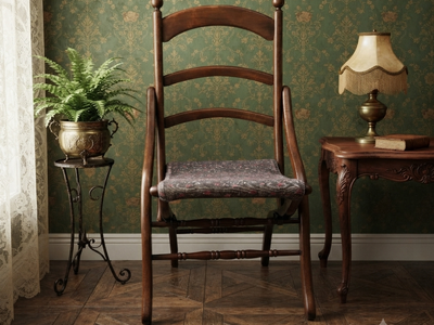 Antique Victorian Eastlake Folding Campaign Chair — Turned Wood & Tapestry Seat