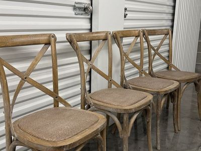 Set of 4 Wood Farmhouse Cross Back Dining Chairs with Rattan Seats - Rustic Chic