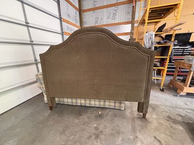 Upholstered king Size Headboard - Green Fabric with Nailhead Trim