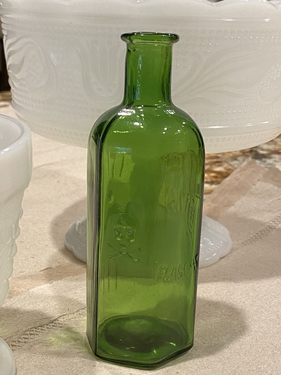 Antique 100ML Skull/Crossbones Green Glass German Poison Bottle GIFTFLASCHE