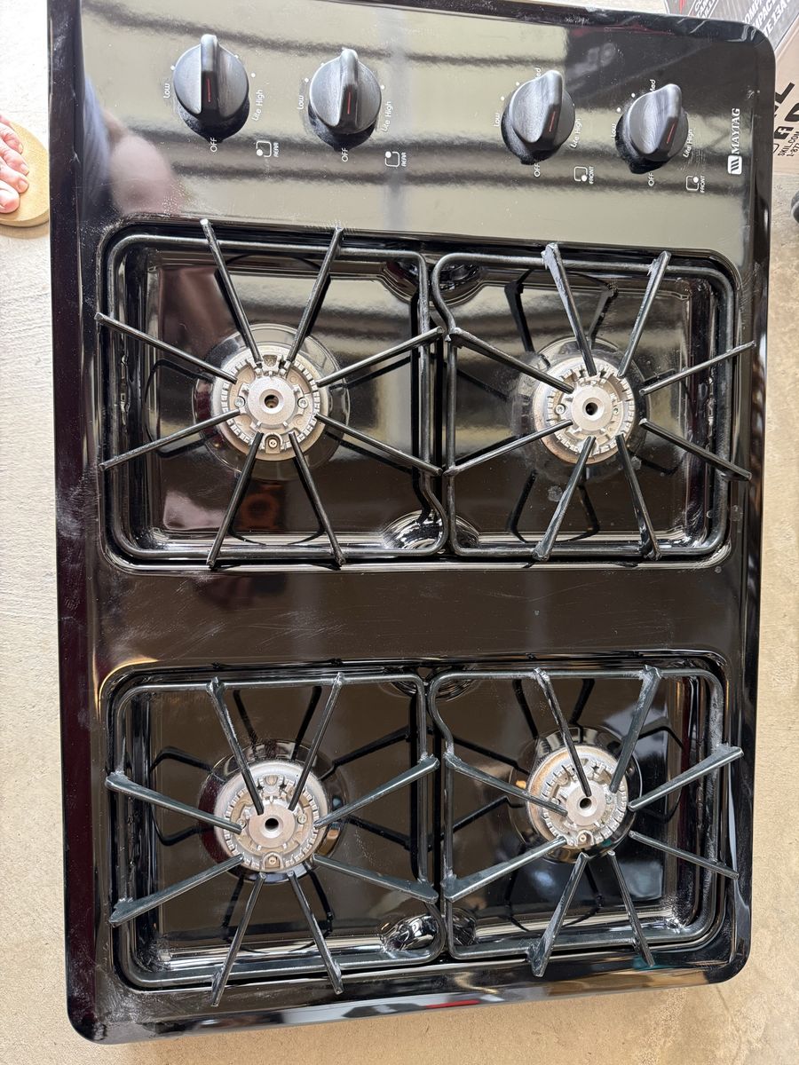 Maytag Gas Cooktop - Black, 4 Burners, Like New Condition