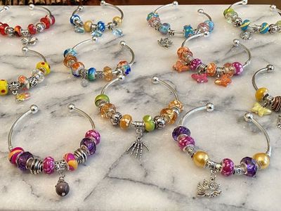 NEW - Fun And Colorful Bangles Silver Bracelets w/ Removable End To Switch Out Beads N Charms - C PIX