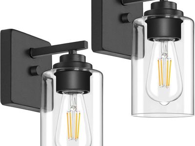 2 Matte Black Wall Mount Sconce Lights - Vanity, Hallway