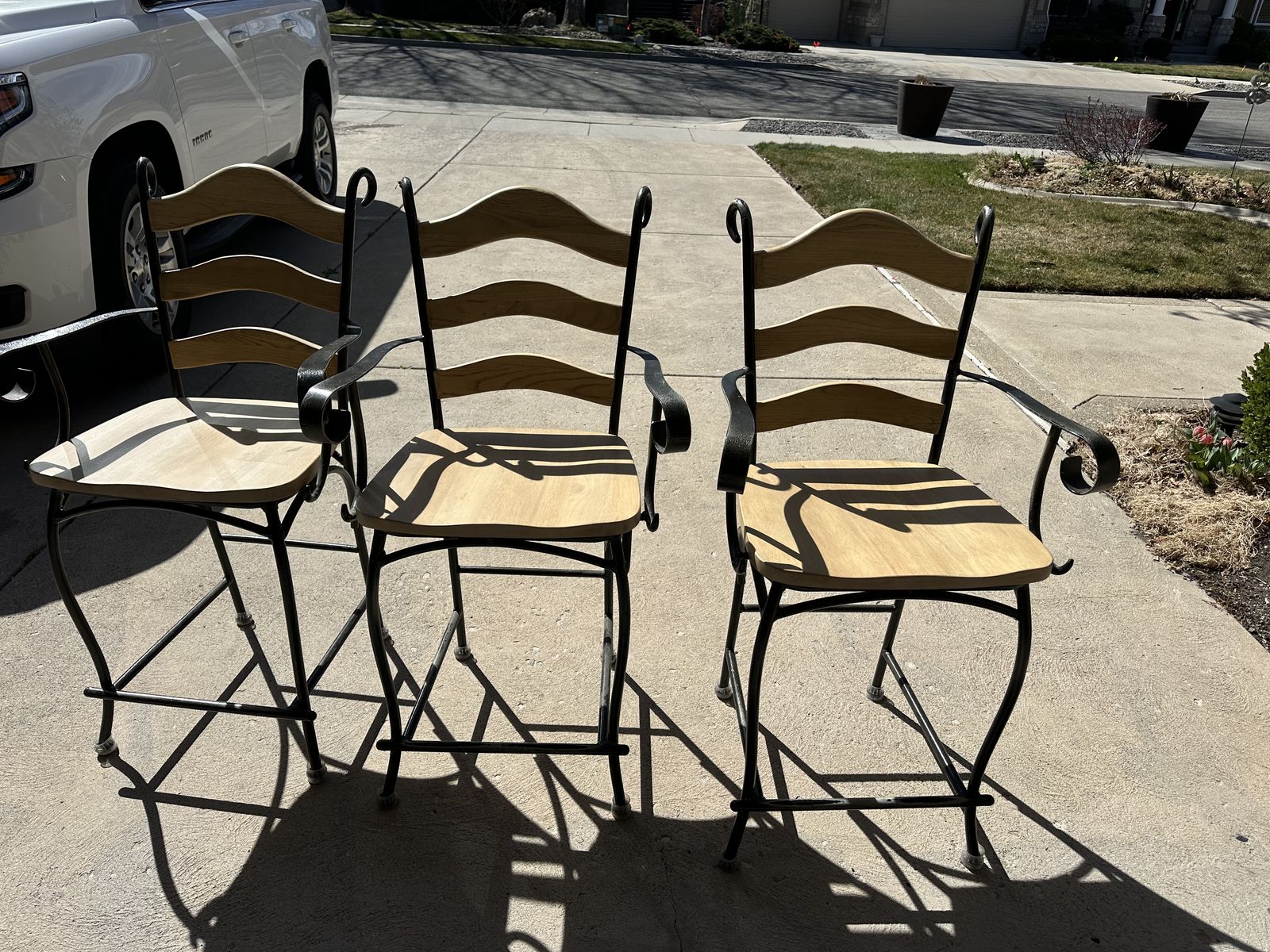 3 Barstools Solid Wood And Metal