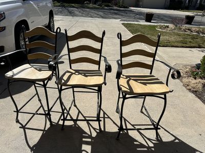3 Barstools Solid Wood And Metal