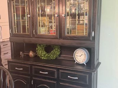 Large Black Hutch and Buffet Dining Room Storage Cabinet with Glass Doors