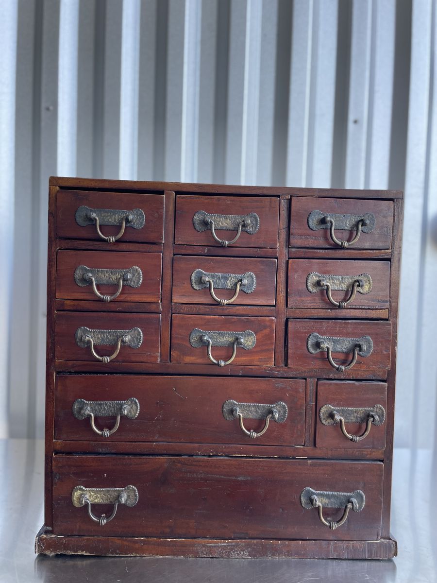Antique 12 Drawer Wood Apothecary Cabinet 24" x 24" x13"