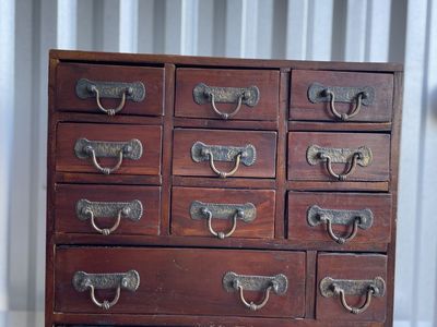 Antique 12 Drawer Wood Apothecary Cabinet 24" x 24" x13"