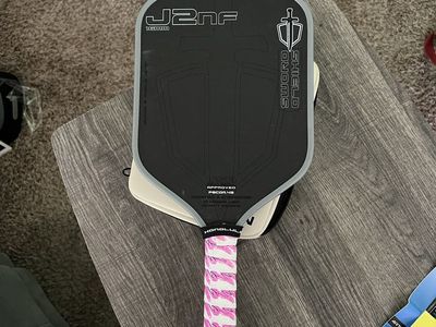 Used Honolulu Pickleball Company J2NF Sword & Shield Pickleball Paddle - Black/White with Pink Grip