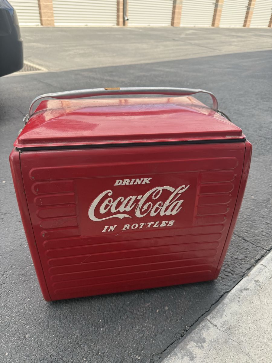 Vintage Coca-Cola "Drink in Bottles" Red Metal Cooler with Handle - Collectible