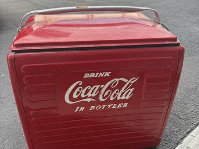 Vintage Coca-Cola "Drink in Bottles" Red Metal Cooler with Handle - Collectible