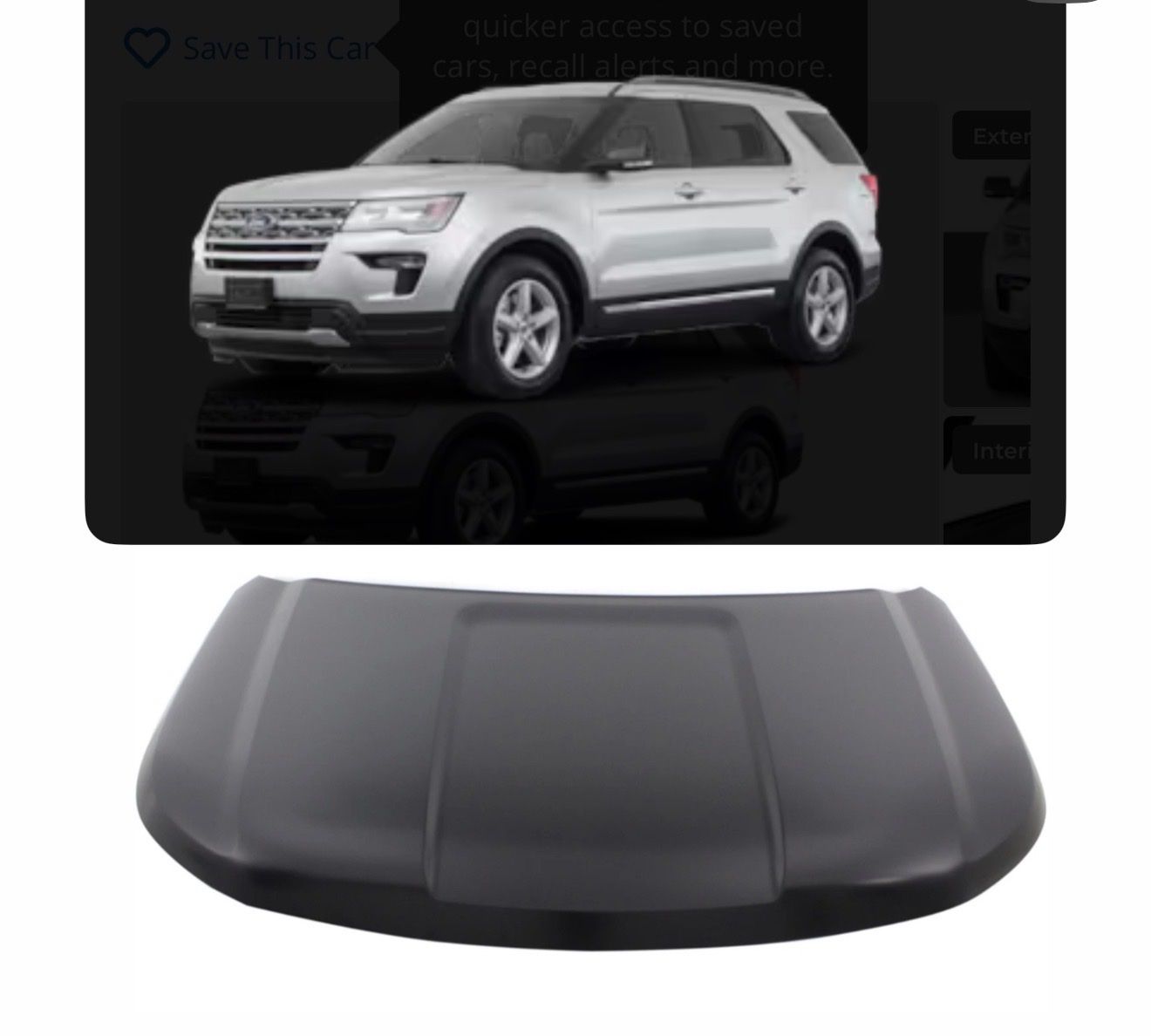 2016-2020 Ford Explorer replacement steel hood