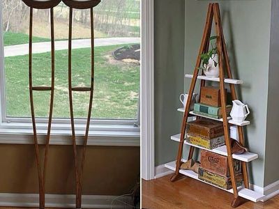 VINTAGE ANTIQUE WOOD CRUTCHES for SMALL SHELF