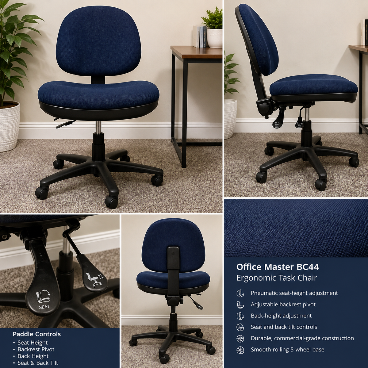 Office Master BC44 Ergonomic Task Chair – Navy Blue – Excellent Condition
