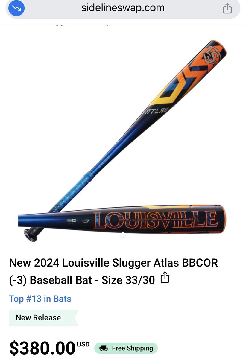 Mew. Atlas Loiusville Slugger BBCOR Bat Drop -3 Si