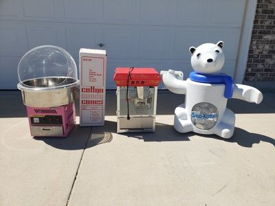 Gold Medal Products Sno-Kones Bear Dispenser, Cotton Candy Machine, Popcorn Machine, Used