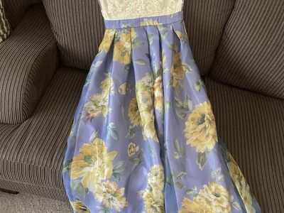 Beautiful Cream Lace and Blue Floral Gown