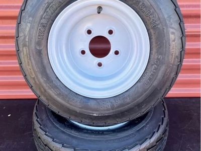 Set of 2 Wanda ST 20.5 X 8.0 - 10 Snowmobile Trailer Tires Mounted on New Wheels Super Duty 10 Ply E Load 5 on 4.5 Brand New
