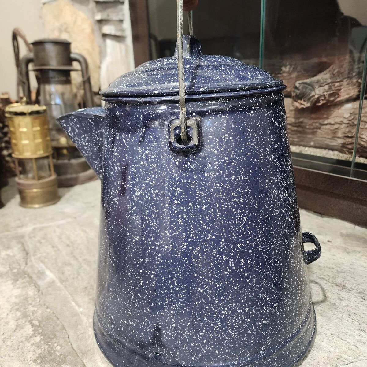 Vintage Blue Speckle Graniteware Cowboy Coffee Pot
