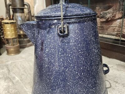 Vintage Blue Speckle Graniteware Cowboy Coffee Pot