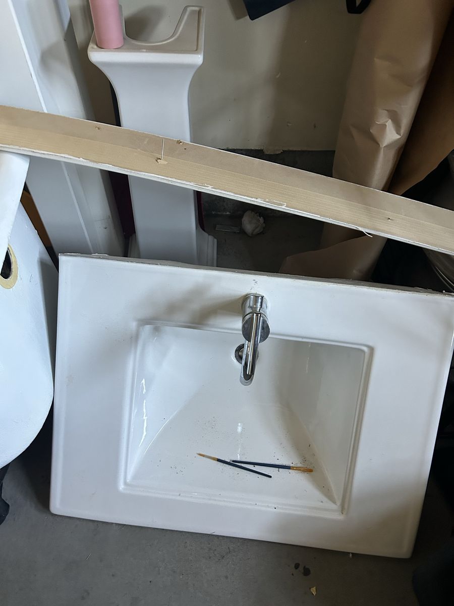 White Ceramic Bathroom Vanity Basin Sink Top with Chrome Faucet