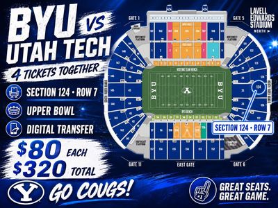 BYU Football vs Utah Tech - 2 or 4 Tickets - Section 124, Row 7