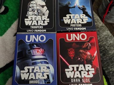 **Sealed** Mattel UNO Fandom Star Wars Card Game Set of 4 Decks - Troopers, Posters, Droids, Dark Side.