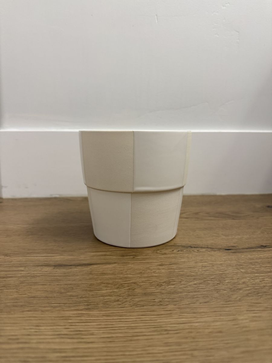 White and Tan Checker Pattern Plant Pot