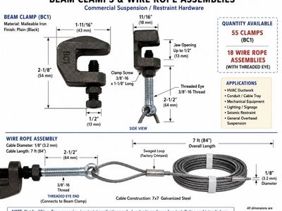 450 obo 55 BC1 Beam Clamps + 18 Wire Rope Cable Assemblies – Commercial Hardware