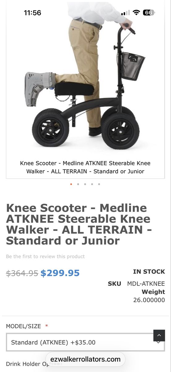 Medline ATKNEE All Terrain Knee Walker Scooter - Standard Size - 350 lbs Weight