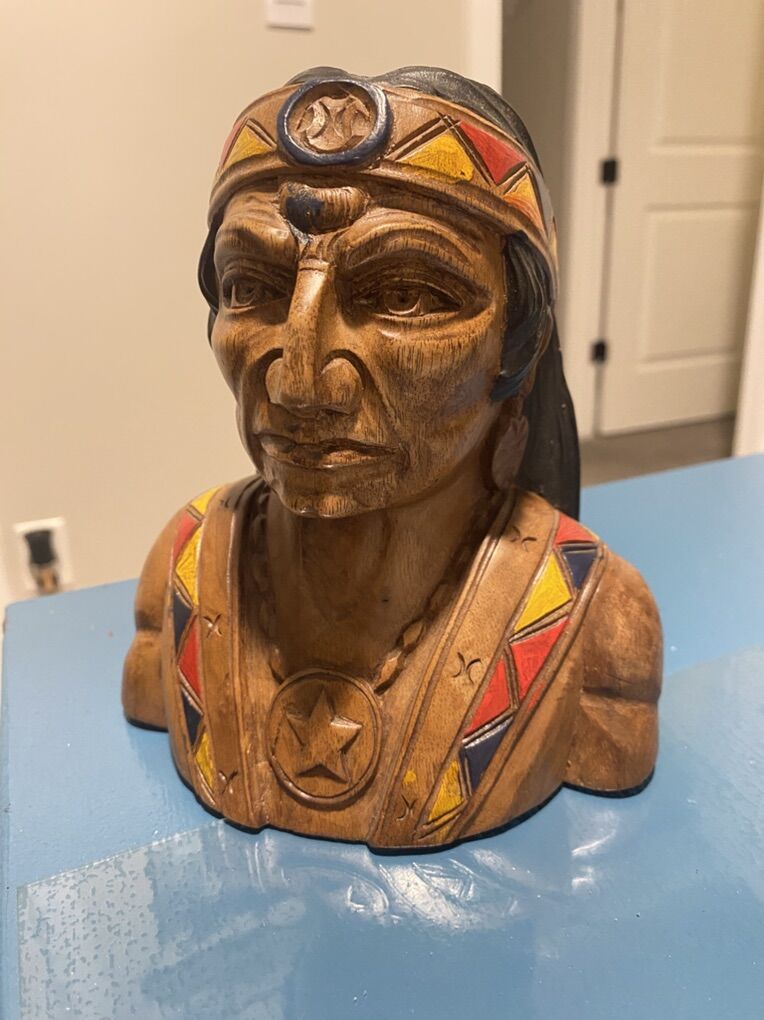 Wooden Carved Hand Painted Atahualpa Emperor