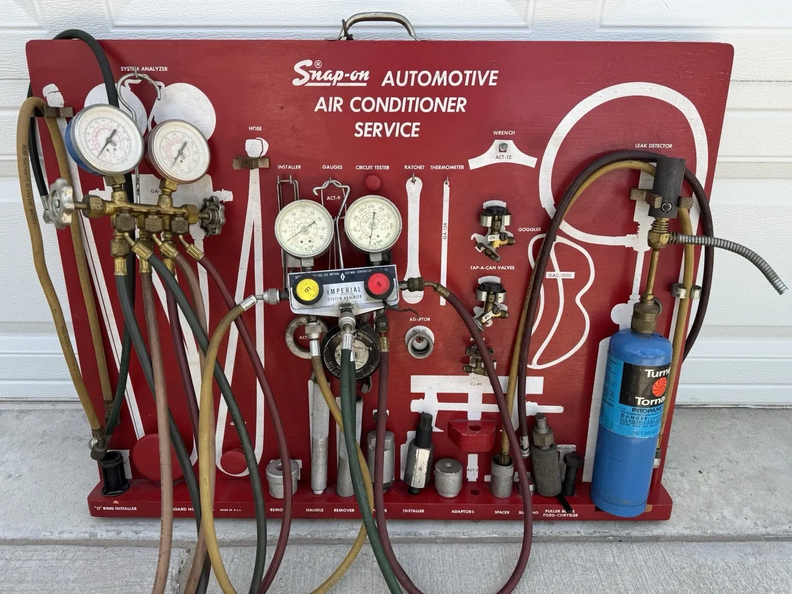 Vintage Snap-on Tools A/C Refrigeration Tools Advertising Display Board Man Cave Auto Mechanic Car Collector Silver Trade