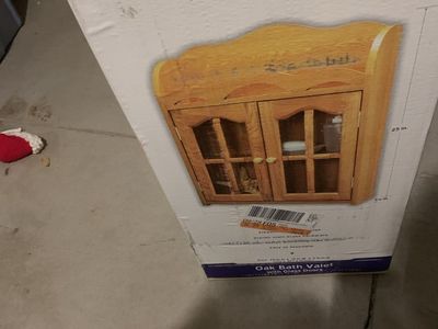 HOME essentials Oak Bath Valet with Glass Doors - New in Box Wall Cabinet