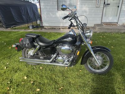 2003 Honda Shadow Motorcycle Cruiser Black with Ape Hanger Handlebars and Saddlebags