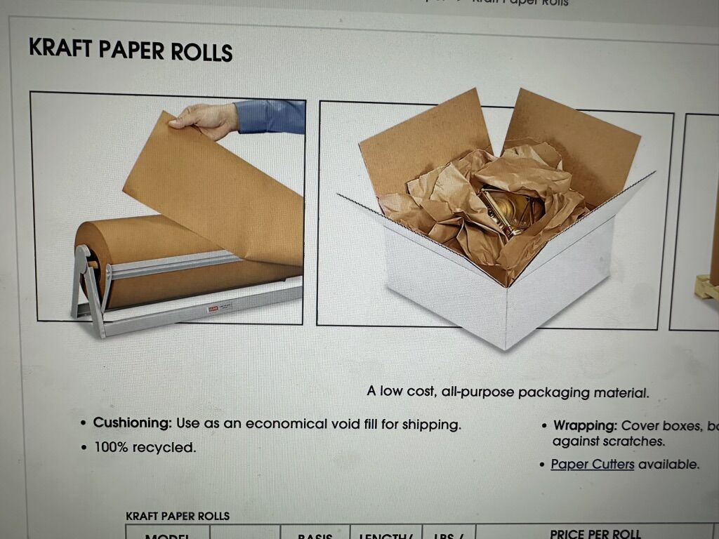 Uline 36”x900’ rolls of Kraft Paper - 40lb