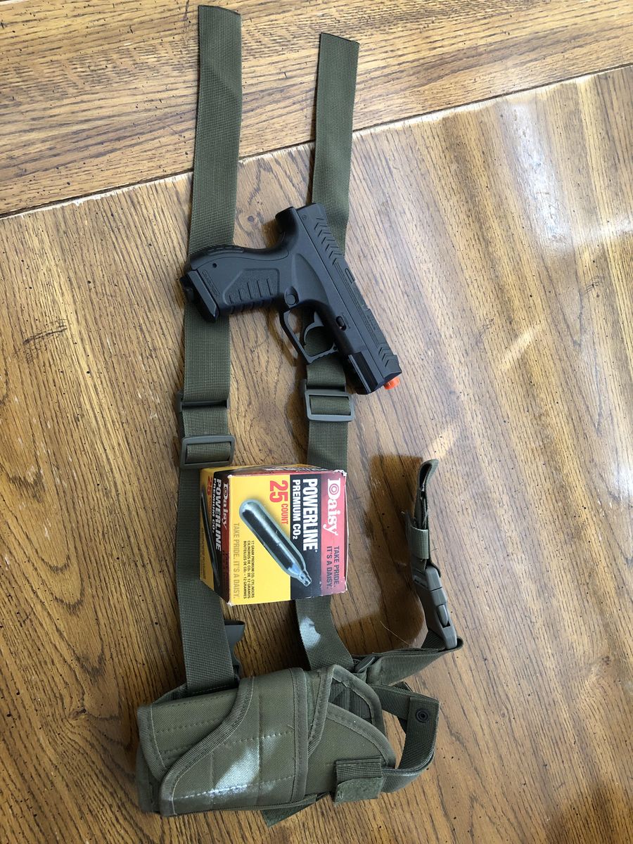 BB pistol with holster and cartridges