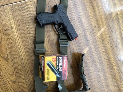 BB pistol with holster and cartridges