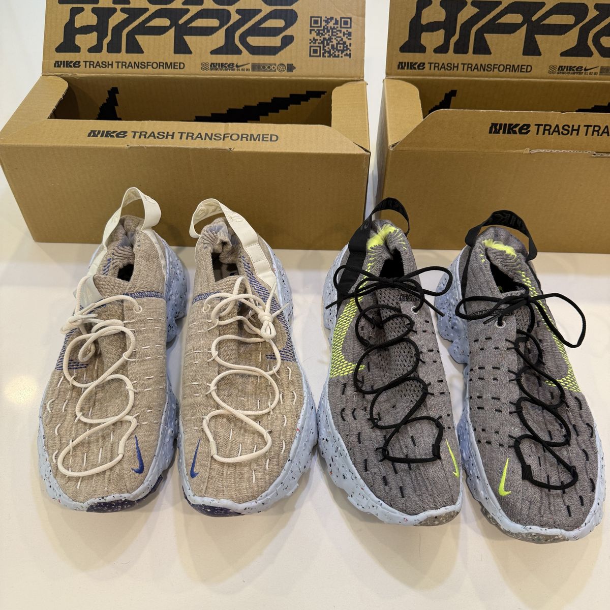2 pairs Nike Space Hippie 04 Grey Volt and sail white astronomy blue  Men's 10.5