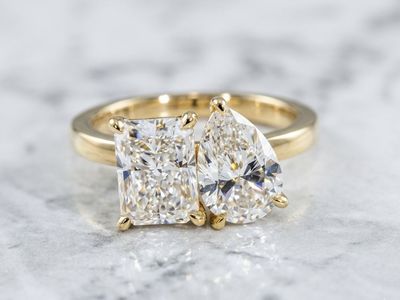 18K Yellow Gold Pear & Radiant Moi et Toi Ring | 2.66 CTW Lab Diamonds | E Color VVS Size size 5.75